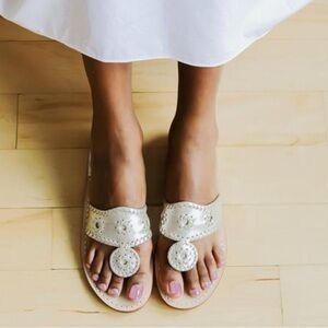 Jack‎ Rogers Shoes Women 8.5 Platinum Leather Hampton Calyspso Sandals Preppy